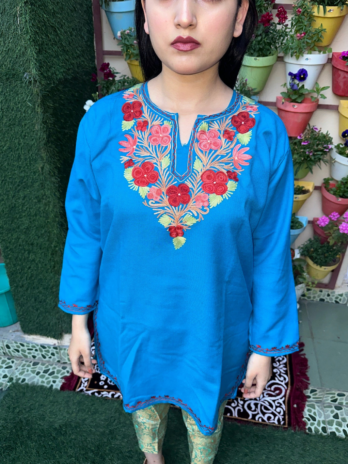 Kasmilon Wool Stiched Short Aar Work Kurti