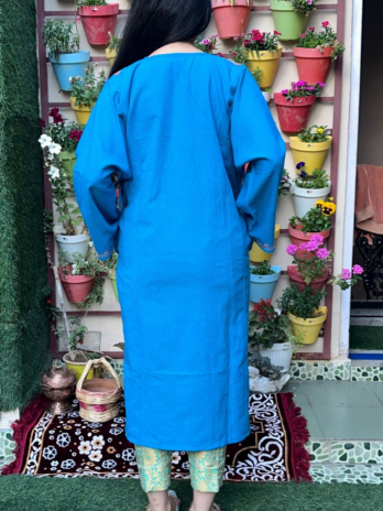Kashmilon Wool Stiched Aari Work Feran Blue
