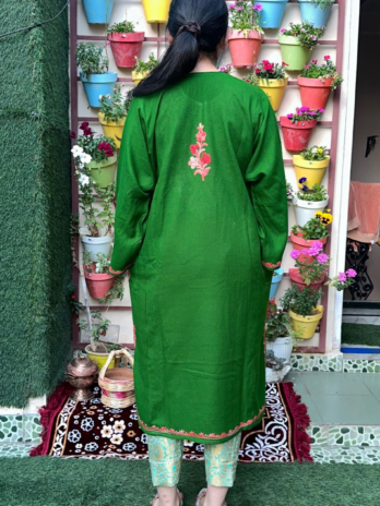 Kashmilon Wool Stiched Aari Work Feran Green