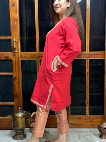 Kashmilon Wool Stiched Aari Work Kurti Red