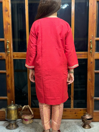 Kashmilon Wool Stiched Aari Work Kurti Red